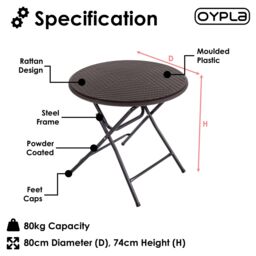 Oypla 80cm Folding Outdoor Round Rattan Patio Table in Dark Brown - thumbnail 6