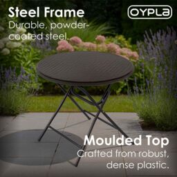 Oypla 80cm Folding Outdoor Round Rattan Patio Table in Dark Brown - thumbnail 4
