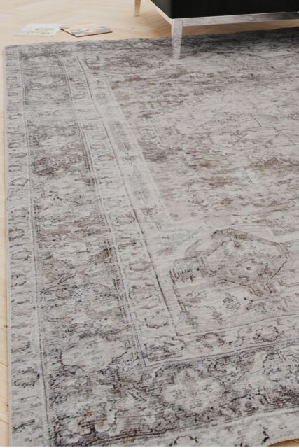 Kukoon Grey Distressed Soft Washable & Liquid Repellent Living Room Area Rug in Light Grey - Size: 240 cm x 330 cm - image 1
