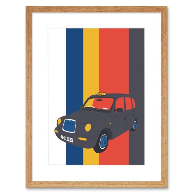 "Artery8 Wall Art Print Edinburgh Transport Taxi Framed 9X7 in Beige - Size: W7"" x H9""" - image 1