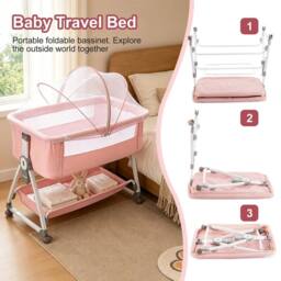 NESTLUNE Pink 3-in-1 Baby Crib Frame Travel Cot Rocker Cradle - Size: 100 cm x 15 cm - thumbnail 2