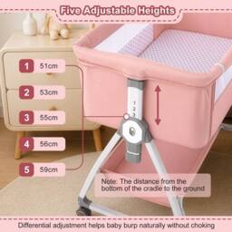 NESTLUNE Pink 3-in-1 Baby Crib Frame Travel Cot Rocker Cradle - Size: 100 cm x 15 cm - thumbnail 3