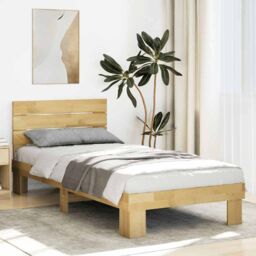 Berkfield Home Bed Frame with Headboard without Mattress 75x190 cm Solid Wood Oak in Brown - thumbnail 1