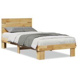 Berkfield Home Bed Frame with Headboard without Mattress 75x190 cm Solid Wood Oak in Brown - thumbnail 2