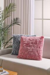 H&O Direct 45*45CM Square Tie-Dye Long Plush Throw Pillow Sofa Decor Pillow in Pink - Size: 45 cm x 45 cm - thumbnail 5