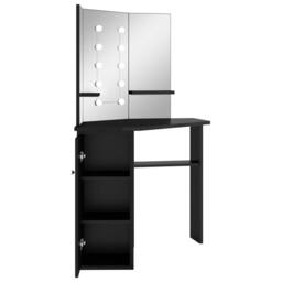 Berkfield Home Corner Dressing Table with LED Black 111x54x141.5 cm - thumbnail 6
