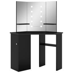 Berkfield Home Corner Dressing Table with LED Black 111x54x141.5 cm