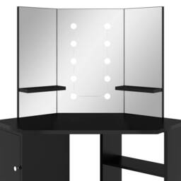Berkfield Home Corner Dressing Table with LED Black 111x54x141.5 cm - thumbnail 7
