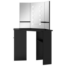 Berkfield Home Corner Dressing Table with LED Black 111x54x141.5 cm - thumbnail 4