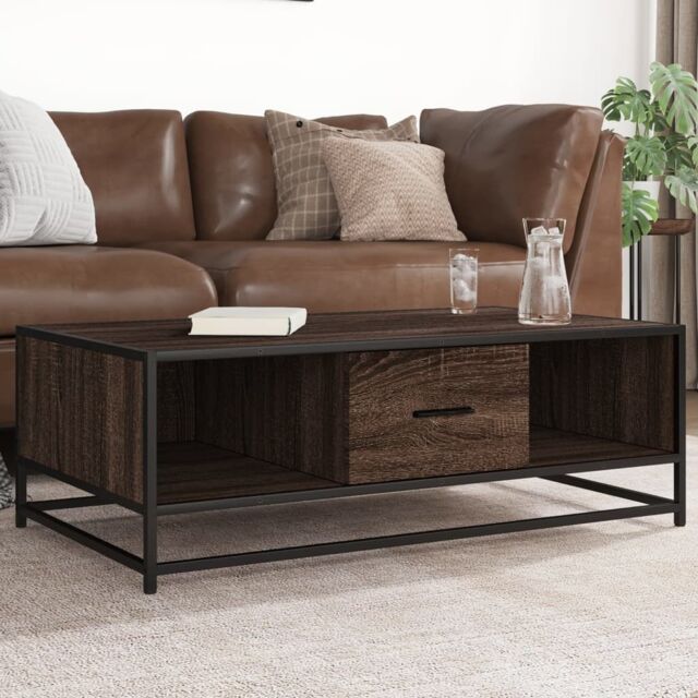 Berkfield Home Coffee Table Brown Oak 100x57x35 cm Engineered Wood & Metal - Size: 100 x 57 x 35 cm - image 1