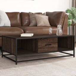 Berkfield Home Coffee Table Brown Oak 100x57x35 cm Engineered Wood & Metal - Size: 100 x 57 x 35 cm - thumbnail 1