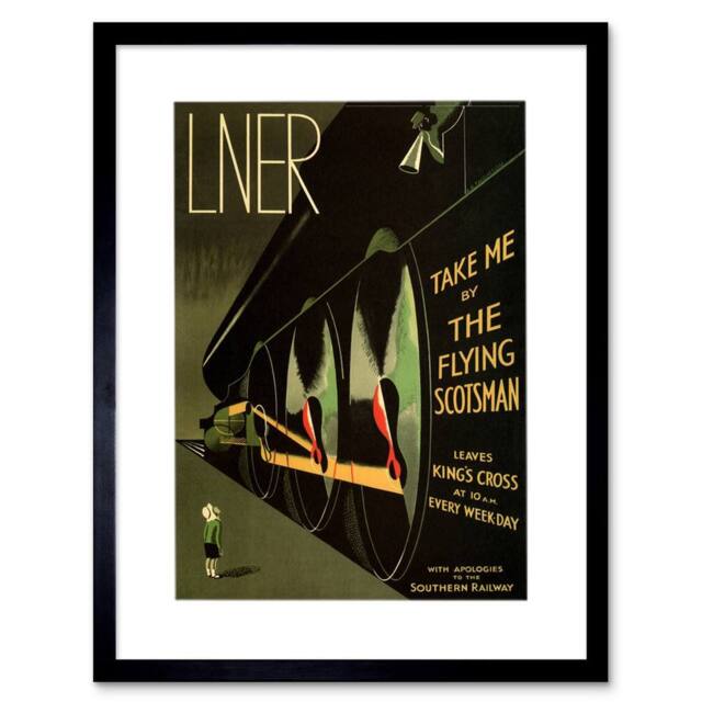 "Wee Blue Coo Lner Railway Flying Scotsman UK Locomotive Vintage Framed Art Print in Green - Size: W12"" x H16""" - image 1