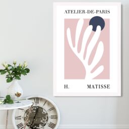 ARTZE Matisse Floral Cutout Pink & Blue Exhibition Framed Print SIZE: A4 with White Frame in Navy - thumbnail 2