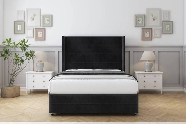 "Comfort Beds Milano Naples Divan Set No Drawers-54"" Wingback-Footboard in Black - Size: Small Double" - image 1