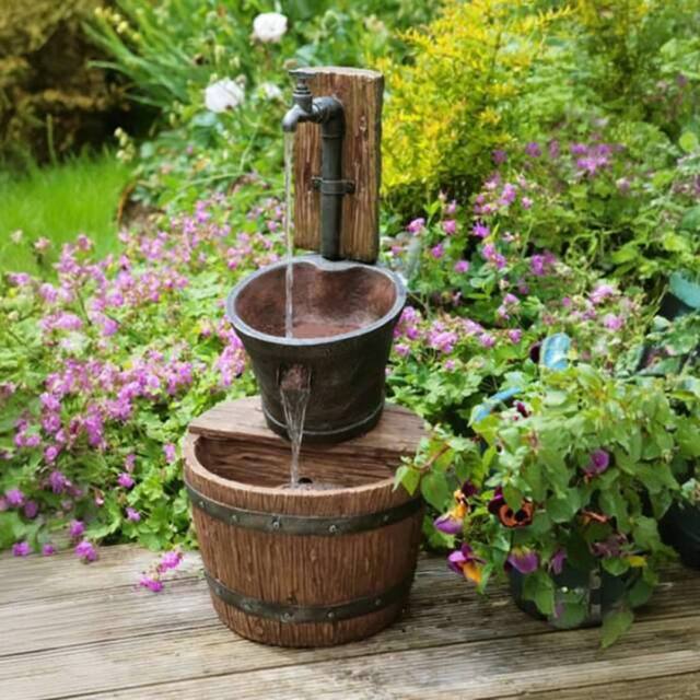 Primrose Bucket Tap Water Feature Fountain Waterfall Cascade Oak Effect 62cm in Brown - image 1