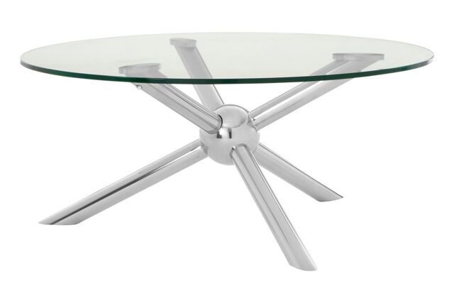 Orsina Elegant Round Silver Coffee Table, Distinctive Base Design Display Table, Clear Tempered Glass Top Table - image 1