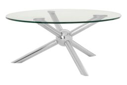 Orsina Elegant Round Silver Coffee Table, Distinctive Base Design Display Table, Clear Tempered Glass Top Table - thumbnail 6