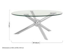 Orsina Elegant Round Silver Coffee Table, Distinctive Base Design Display Table, Clear Tempered Glass Top Table - thumbnail 4