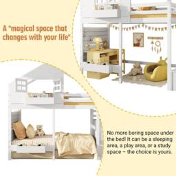 BTM Children bunk bed with storage stairs & safety guard loft design in White - Size: Single - thumbnail 4