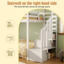 BTM Children bunk bed with storage stairs & safety guard loft design in White - Size: Single - thumbnail 6