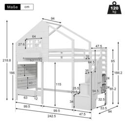 BTM Children bunk bed with storage stairs & safety guard loft design in White - Size: Single - thumbnail 7