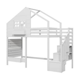 BTM Children bunk bed with storage stairs & safety guard loft design in White - Size: Single - thumbnail 8