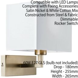Loops Dimming LED Wall Light Satin Nickel & White Shade Sleek Rectangle Lamp Fitting in Metallics - thumbnail 2