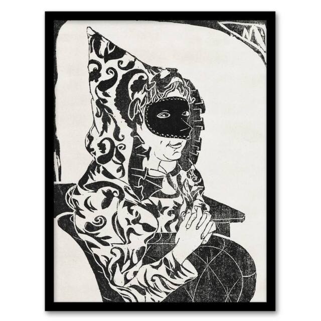 Artery8 Samuel J De Mesquita Framed Wall Art Print Masked Woman with Cape in White - Size: A4 - image 1
