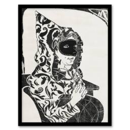 Artery8 Samuel J De Mesquita Framed Wall Art Print Masked Woman with Cape in White - Size: A4 - thumbnail 1