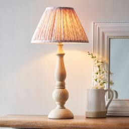Netlighting Hidcote Wood Table Lamp Peach Fabric Leaf Shade 30cm B22 in Brown - thumbnail 2