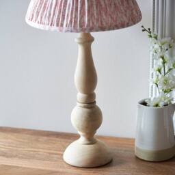 Netlighting Hidcote Wood Table Lamp Peach Fabric Leaf Shade 30cm B22 in Brown - thumbnail 5