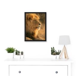 Artery8 Big African Lion Sitting Sun Bathing Nature A4 Artwork Framed Wall Art Print in Black - thumbnail 2