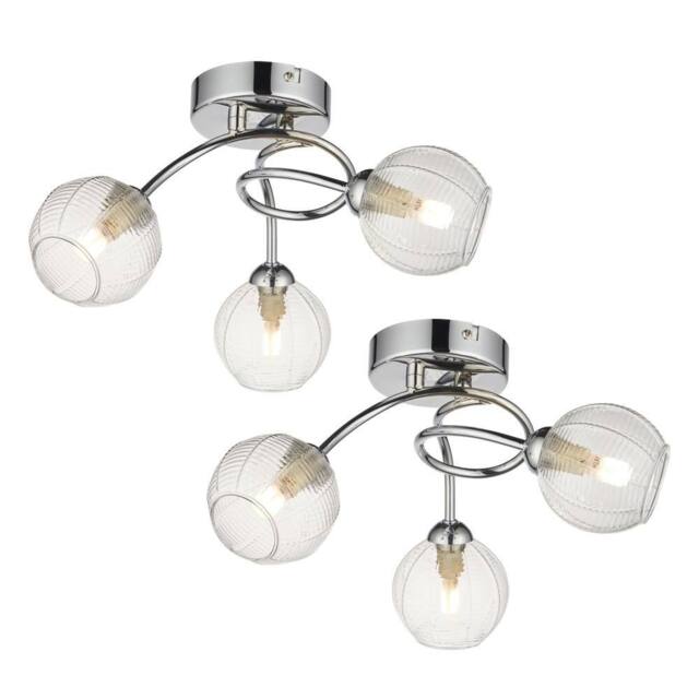 First Choice Lighting Set of 2 Tatton - Chrome with Ribbed Glass 3 Light Flush Ceiling Light in Silver - image 1