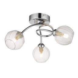 First Choice Lighting Set of 2 Tatton - Chrome with Ribbed Glass 3 Light Flush Ceiling Light in Silver - thumbnail 2