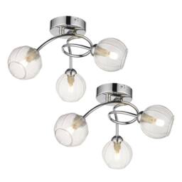 First Choice Lighting Set of 2 Tatton - Chrome with Ribbed Glass 3 Light Flush Ceiling Light in Silver - thumbnail 1