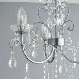 Loops Flush Bathroom Ceiling Light IP44 Chrome & Crystal 3 Lamp Bulb Hanging Pendant - thumbnail 3