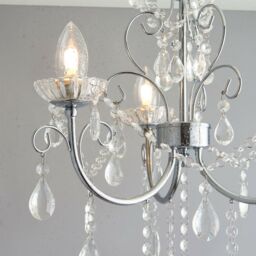 Loops Flush Bathroom Ceiling Light IP44 Chrome & Crystal 3 Lamp Bulb Hanging Pendant - thumbnail 4