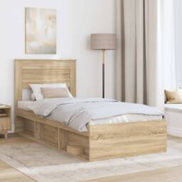 Berkfield Home Bed Frame with Headboard Sonoma Oak 75 x 190 cm Solid Pine Wood in Brown - thumbnail 3