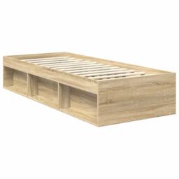 Berkfield Home Bed Frame with Headboard Sonoma Oak 75 x 190 cm Solid Pine Wood in Brown - thumbnail 5