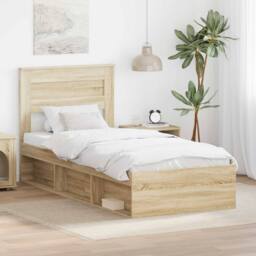 Berkfield Home Bed Frame with Headboard Sonoma Oak 75 x 190 cm Solid Pine Wood in Brown