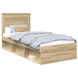 Berkfield Home Bed Frame with Headboard Sonoma Oak 75 x 190 cm Solid Pine Wood in Brown - thumbnail 2