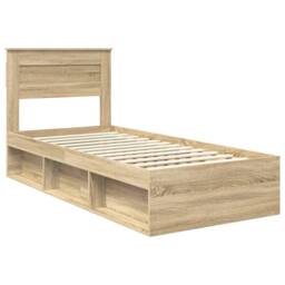 Berkfield Home Bed Frame with Headboard Sonoma Oak 75 x 190 cm Solid Pine Wood in Brown - thumbnail 4