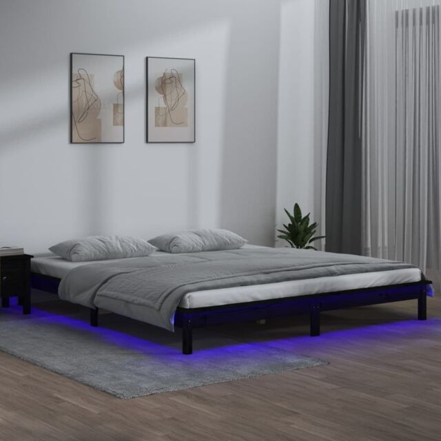 Berkfield Home LED Bed Frame Black 120x190 cm Small Double Solid Wood - image 1