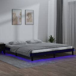 Berkfield Home LED Bed Frame Black 120x190 cm Small Double Solid Wood - thumbnail 1