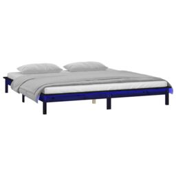 Berkfield Home LED Bed Frame Black 120x190 cm Small Double Solid Wood - thumbnail 3