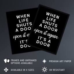 Artery8 When Life Shuts A Door Open It Funny Cheeky Framed Wall Art Print in Black - Size: A4 - thumbnail 2