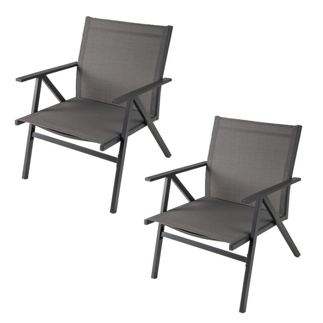 Gymax 2 Pack Patio Chairs Armchairs with Breathable Mesh Fabric Metal Frame in Grey