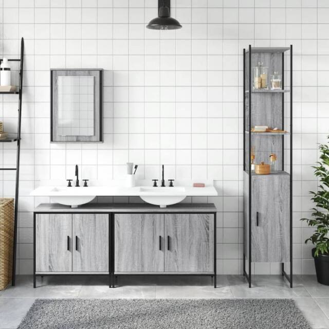 Berkfield Home Durable 4 Piece Bathroom Furniture Set Grey Sonoma Engineered Wood - image 1