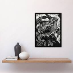 Artery8 Sunflower Stylised Flower Bloom Reijer Stolk Framed Wall Art Print in Black - Size: A4 - thumbnail 4