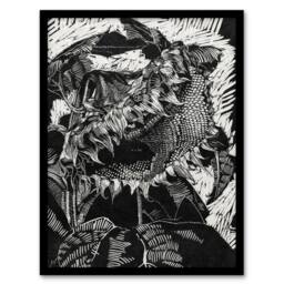 Artery8 Sunflower Stylised Flower Bloom Reijer Stolk Framed Wall Art Print in Black - Size: A4 - thumbnail 1